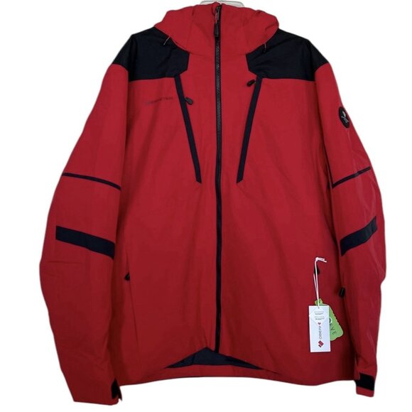 Obermeyer Ski Jacket Mens Size XL Red Black Hooded Snowboarding Coat Pockets